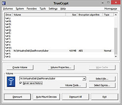 Figure 3: Virtual encrypted drive in TrueCrypt