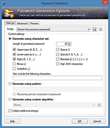 Figure 5: Password generator options available in KeePass