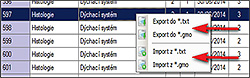 Figure 4. Exporting/Importing dialogue window appears when right clicking on a question in the list an open database