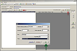 Figure 6. Test generator interface GUI contains two panels – list of databases and list of used filters. The databases and filters can be selected with + buttons (red arrows). The filter selection dialogue window shows all selectable criteria (green arrow)